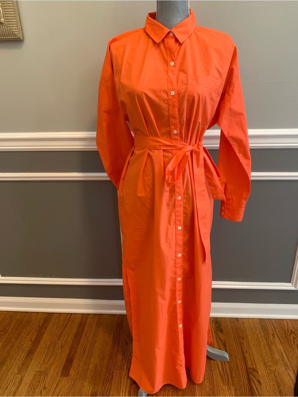 Loft Orange Nectar Dress Belted Maxi Shirtdress Women’s Size Small Cotton NEW.